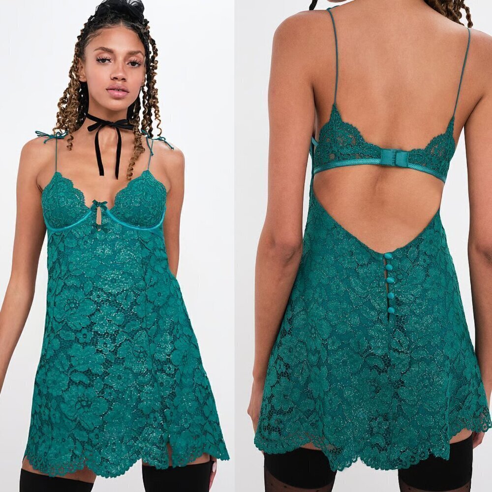 New! For Love & Lemons Blue Green Creamsicle Lace Slip Dress 10437